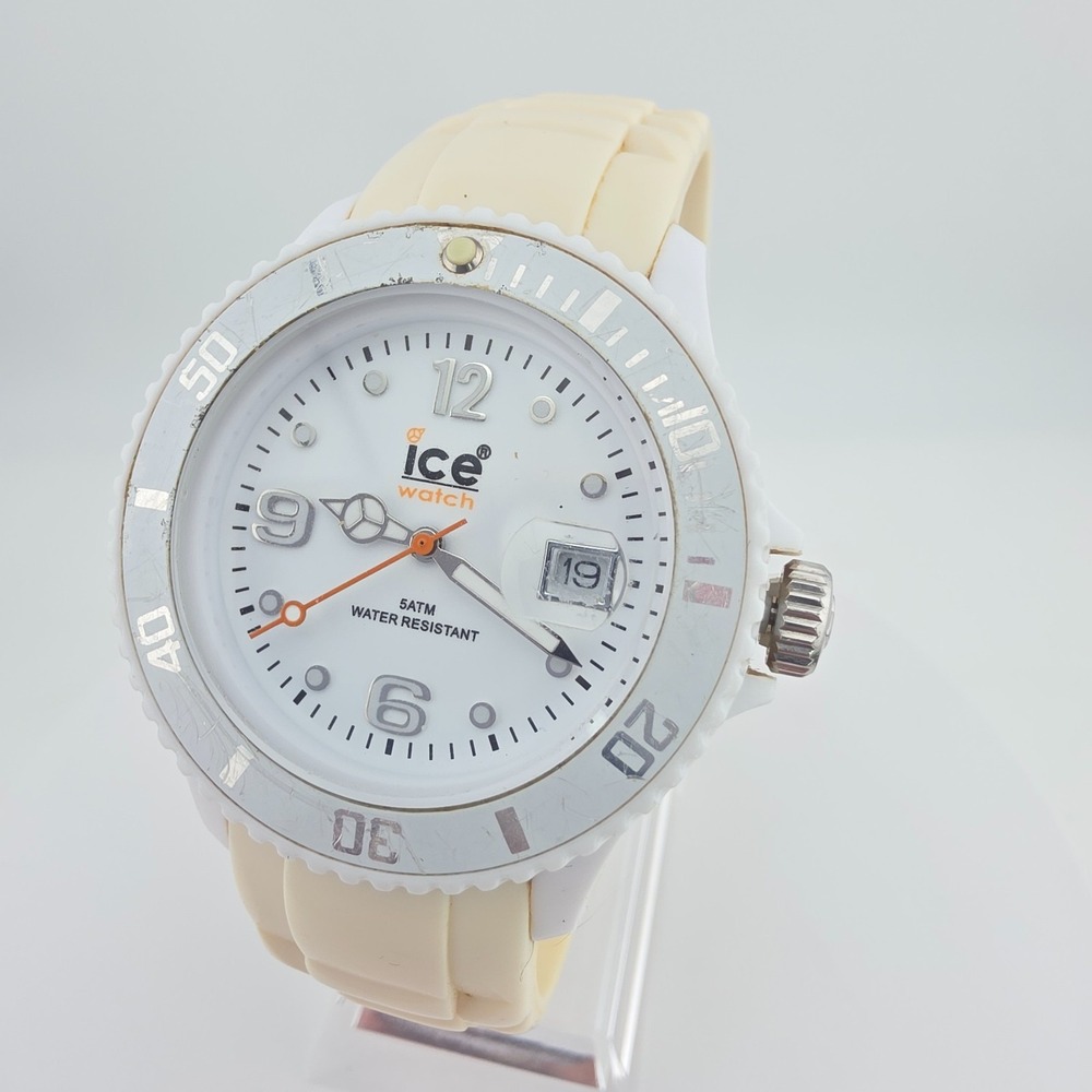 ICE 'Sili Forever' Watch Date Window White Rotating Bezel Silicone Band 8.25"